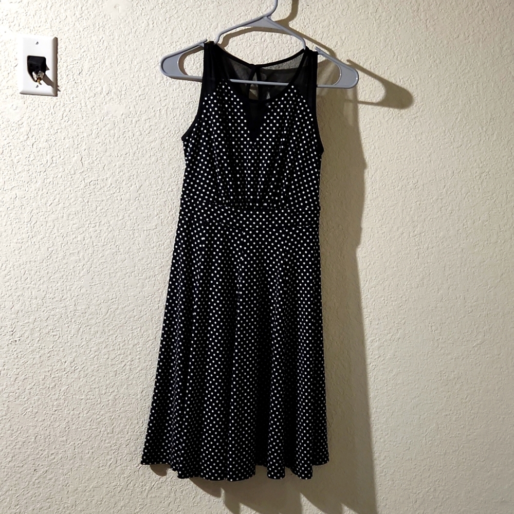 Polka dot dress with sheer shoulders